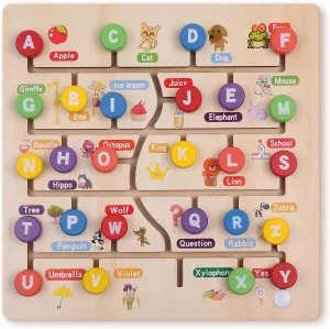 Boxiki kids Wooden Alphabet Puzzle. Alphabet Board for Kids with Wooden Letters. Best Learning ABC Puzzles That Help in Developing Motor Skills, Concentration and Imagination in Children.