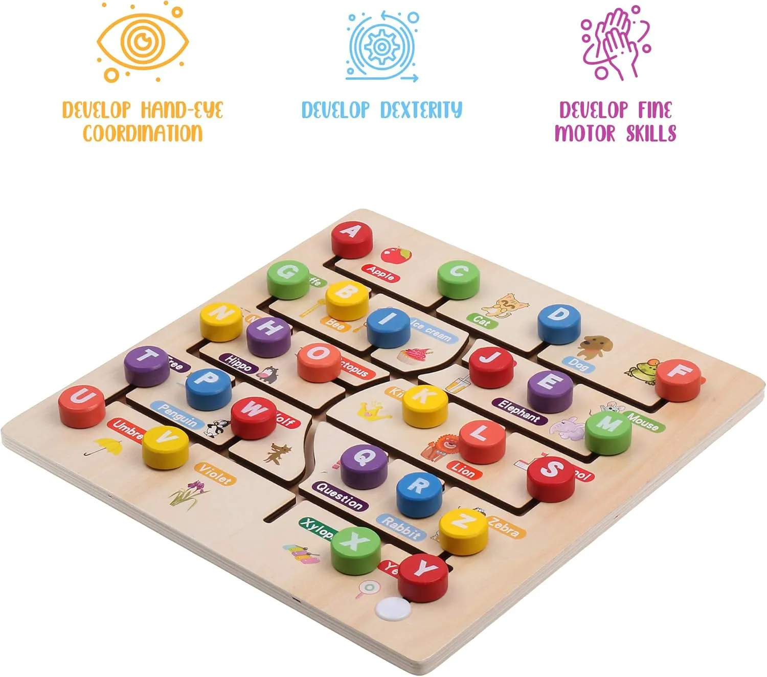 Boxiki kids Wooden Alphabet Puzzle. Alphabet Board for Kids with Wooden Letters. Best Learning ABC Puzzles That Help in Developing Motor Skills, Concentration and Imagination in Children.
