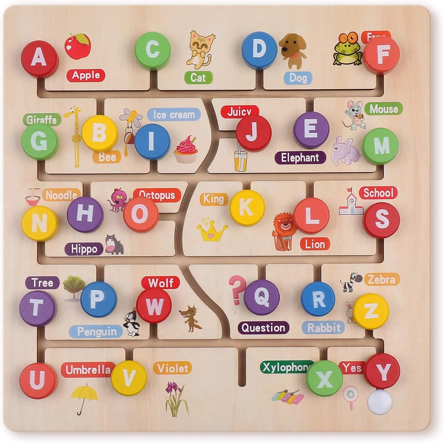 Boxiki kids Wooden Alphabet Puzzle. Alphabet Board for Kids with Wooden Letters. Best Learning ABC Puzzles That Help in Developing Motor Skills, Concentration and Imagination in Children.