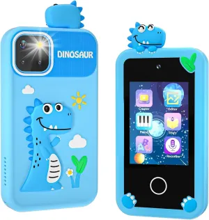 Boy Mini Smartphone Toy，2.8" Touch Screen, 22 Learning Games, Dual Camera, Music Player & 32GB Card - Kids Christmas/Birthday Gift （Blue Dinosaur）