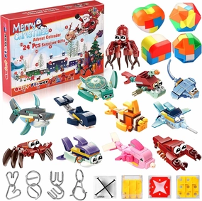 Brain Teaser Advent Calendar, Advent Calendar 2024 for Teenage Boys, 24Pcs Party Favor Puzzle Toy Set for Kids, Christmas Stocking Stuffers Kids, Christmas Goodie Bags Stuffers Gift for Kids Adults