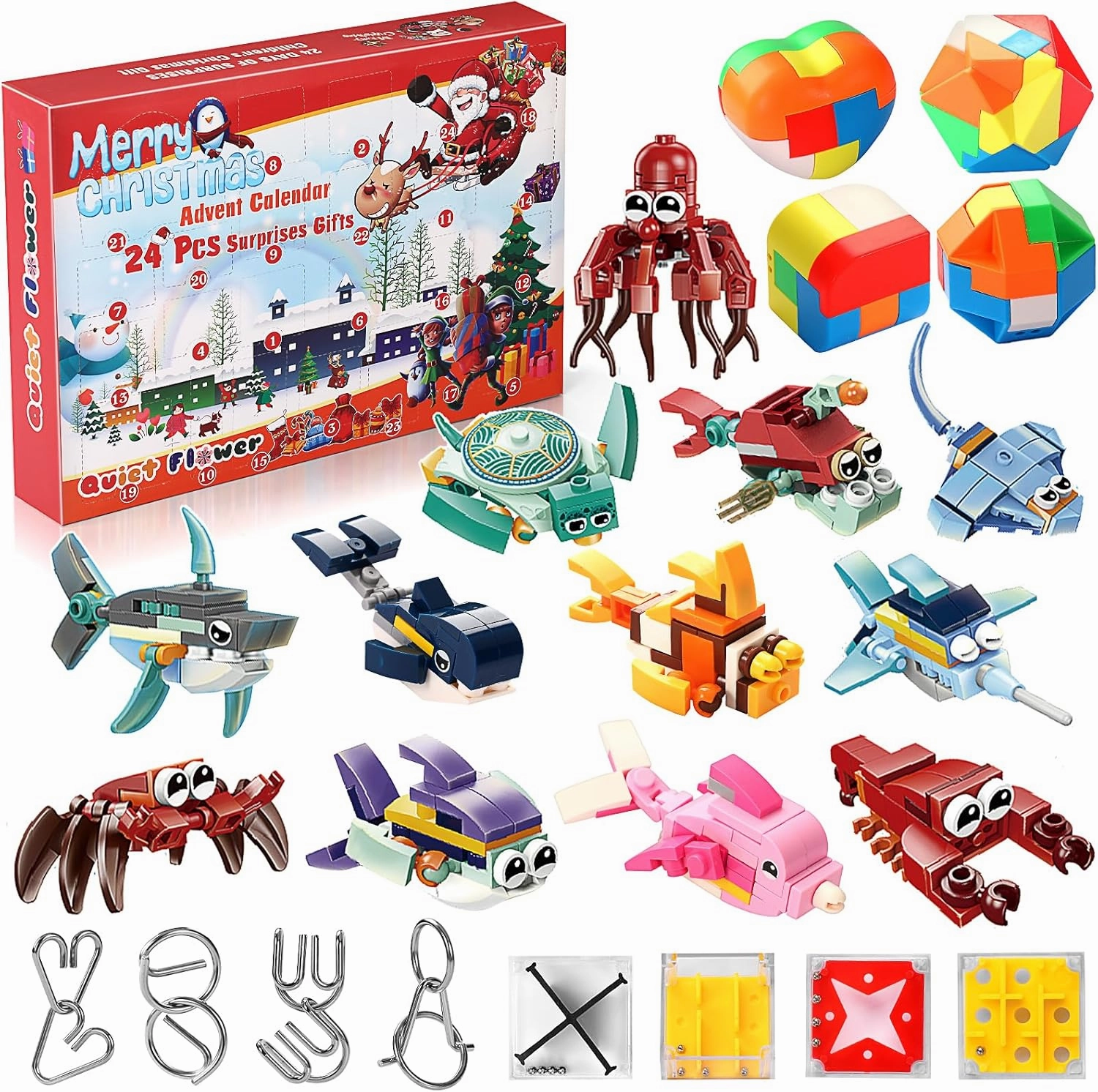 Brain Teaser Advent Calendar, Advent Calendar 2024 for Teenage Boys, 24Pcs Party Favor Puzzle Toy Set for Kids, Christmas Stocking Stuffers Kids, Christmas Goodie Bags Stuffers Gift for Kids Adults