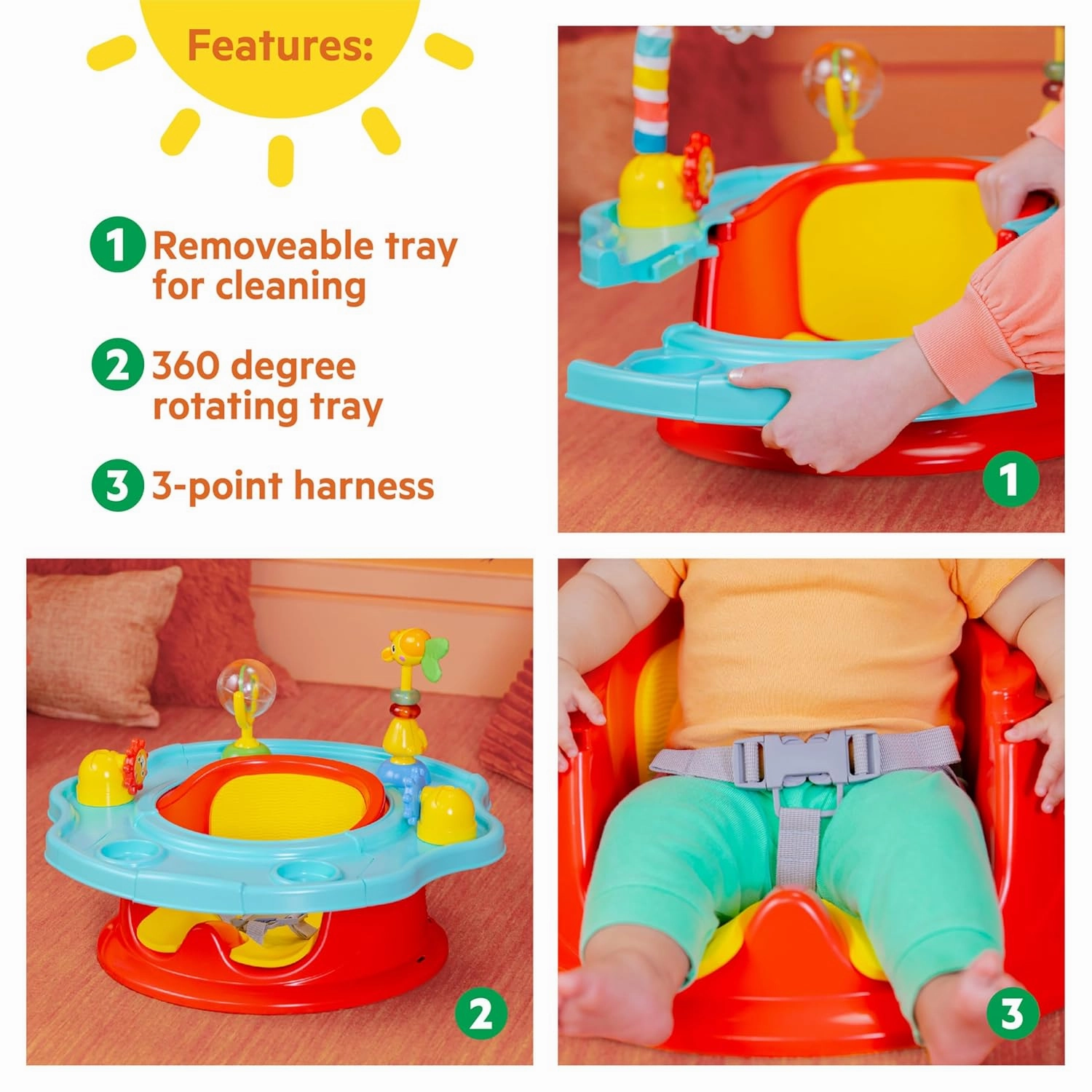 Bright Starts 3-in-1 SuperSeat Playful Paradise, Baby Activity Seat with Toys, Snacking Tray, Booster Seat, BPA Free Tray, Unisex, 6 Months  
