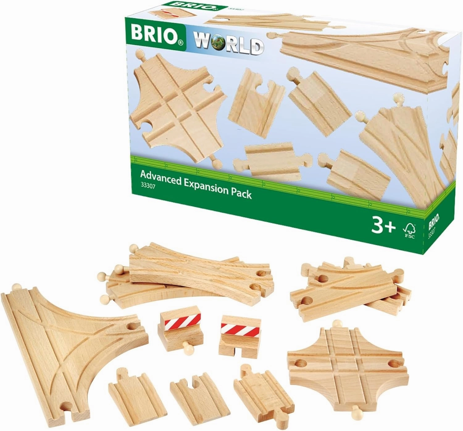 BRIO World 33307 - Advanced Expansion Pack - 11 Piece Set of Wooden Train Tracks for Kids | Train Set Expansion | Fun Learning Toy | Compatible with All Railway Toys | FSC Certified