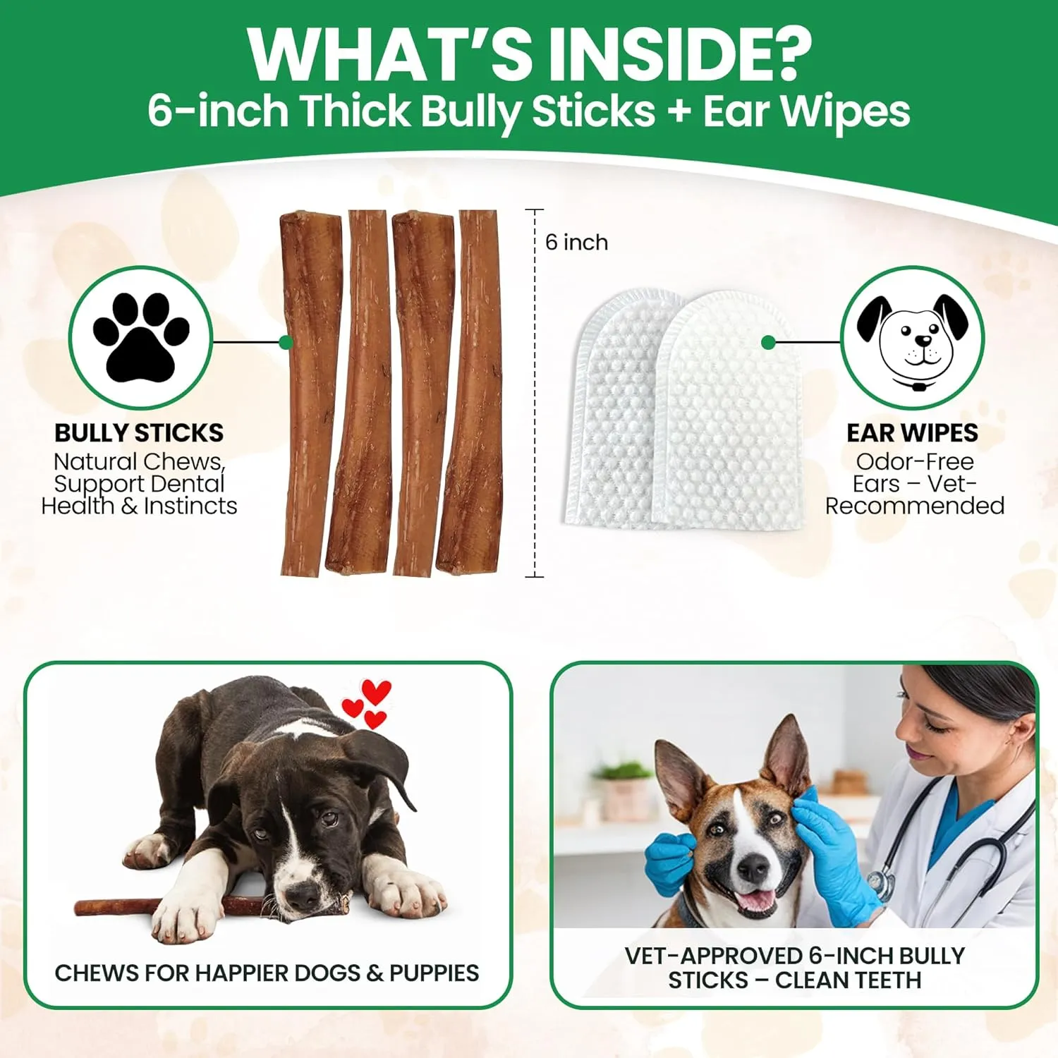 Bully Bark 6” Bully Sticks for Medium & Large Dogs – 100% Natural, Grass-Fed Beef Chews, 5 Count Thick, Dog Chew Sticks – Fully Digestible, Rawhide - Free Treats
