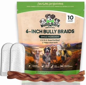 Bully Bark 6” Bully Braid for Small & Medium Dogs – 100% Natural, Grass-Fed Beef Chews, 10 Count Standard, Dog Chew Sticks – Fully Digestible, Rawhide - Free Treats