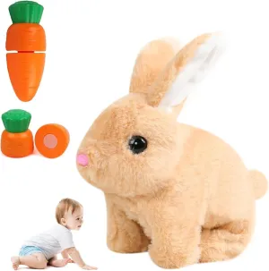 Bunny - My Realistic Bunny Toy,Bunny Realistic Bunny,Easter Basket Stuffer Realistic Bunny Toy,Jumping, Twitching, and Shaking Ears, Easter Stuffed Bunny(A-Brown)