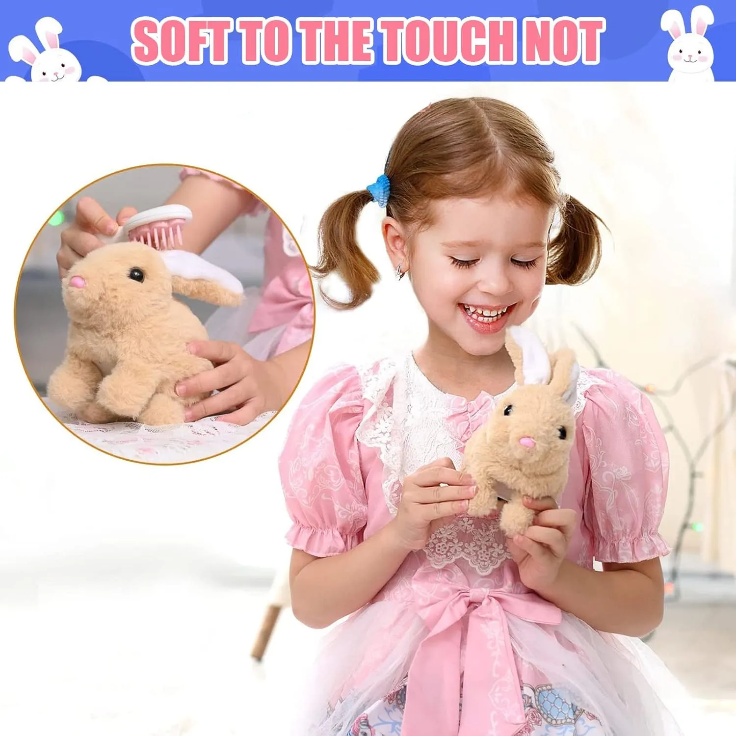 Bunny - My Realistic Bunny Toy,Bunny Realistic Bunny,Easter Basket Stuffer Realistic Bunny Toy,Jumping, Twitching, and Shaking Ears, Easter Stuffed Bunny(A-Brown)