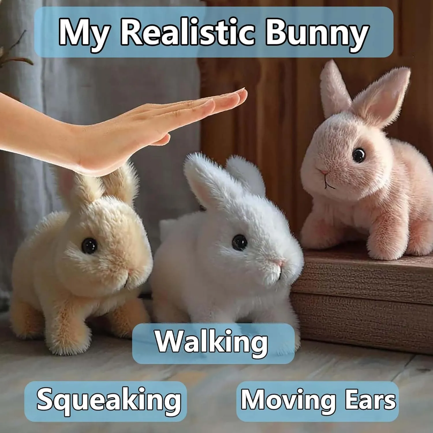 Bunny Realistic Bunny, Bunby - My Realistic Bunny Toy Wollera Horizons, Jumping, Twitching, and Shaking Ears, Interactive Bunny, Bunbi Realistic Bunny, Realistic Bunny Toys (AB-Bunny)