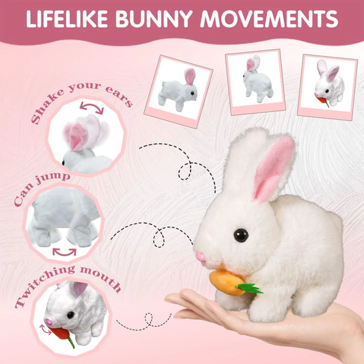 Bunny Realistic Bunny, Bunby - My Realistic Bunny Toy Wollera Horizons, Jumping, Twitching, and Shaking Ears, Interactive Bunny, Bunbi Realistic Bunny, Realistic Bunny Toys (AB-Bunny)