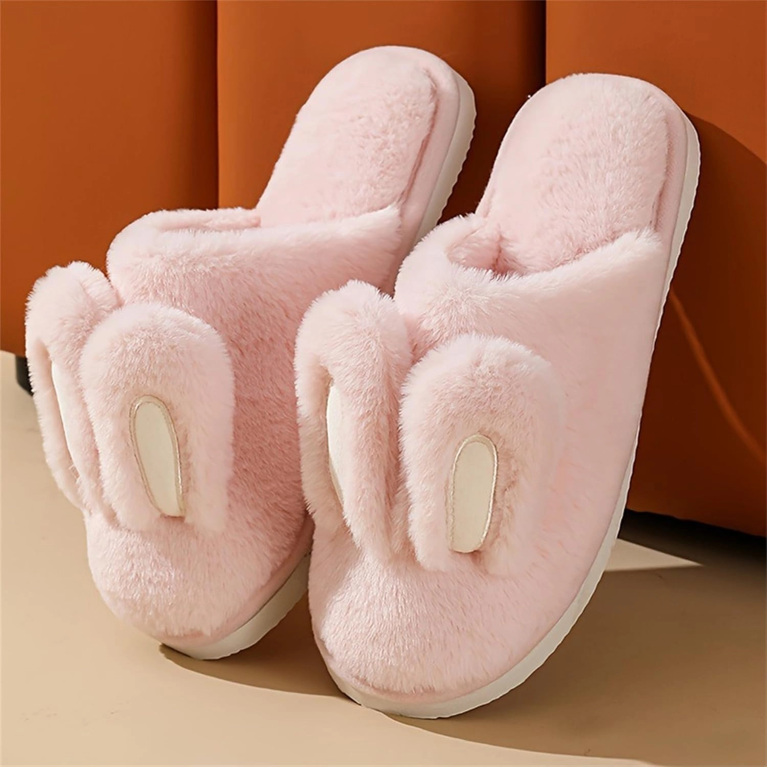 bunny ear flat bottom warm and non slip slippers Men and women's home plush cotton slippers