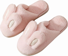 bunny ear flat bottom warm and non slip slippers Men and women's home plush cotton slippers