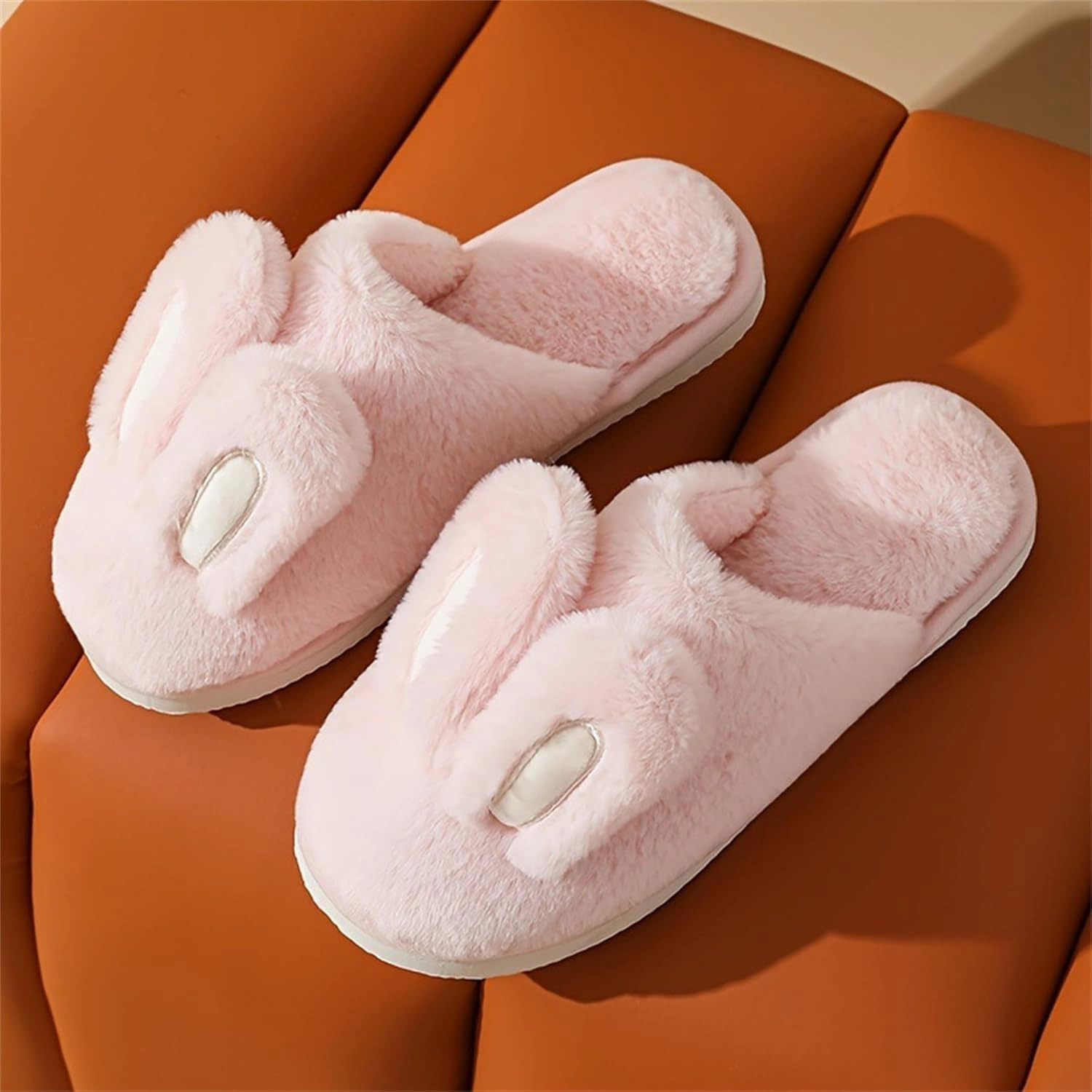 bunny ear flat bottom warm and non slip slippers Men and women's home plush cotton slippers