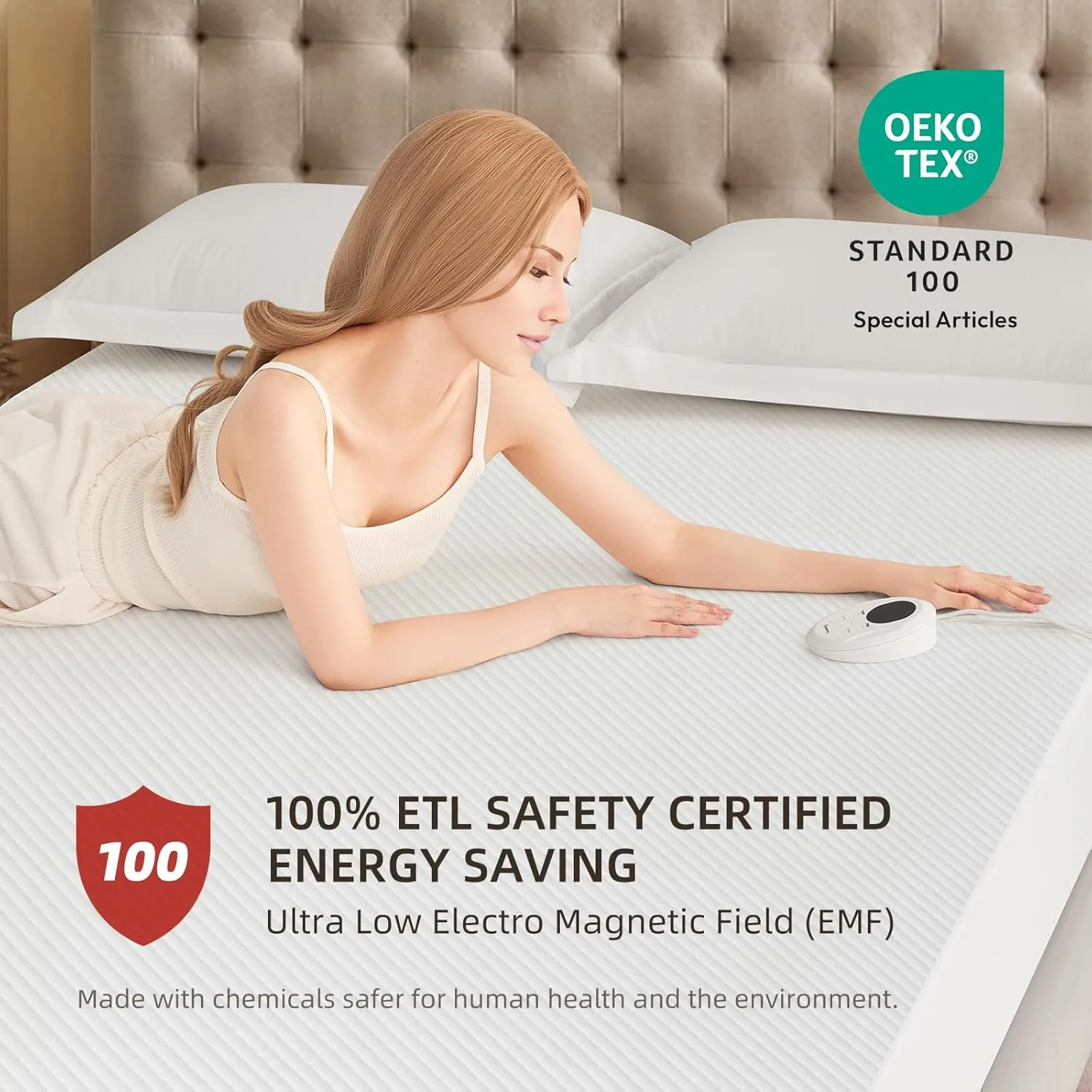 Bwarm Waterproof Heated Mattress Pad, ETL Certified Bed Warmer with 9 Heat Settings, 1-12 Hours Auto Off Deep Pocket, Machine Washable, White Twin