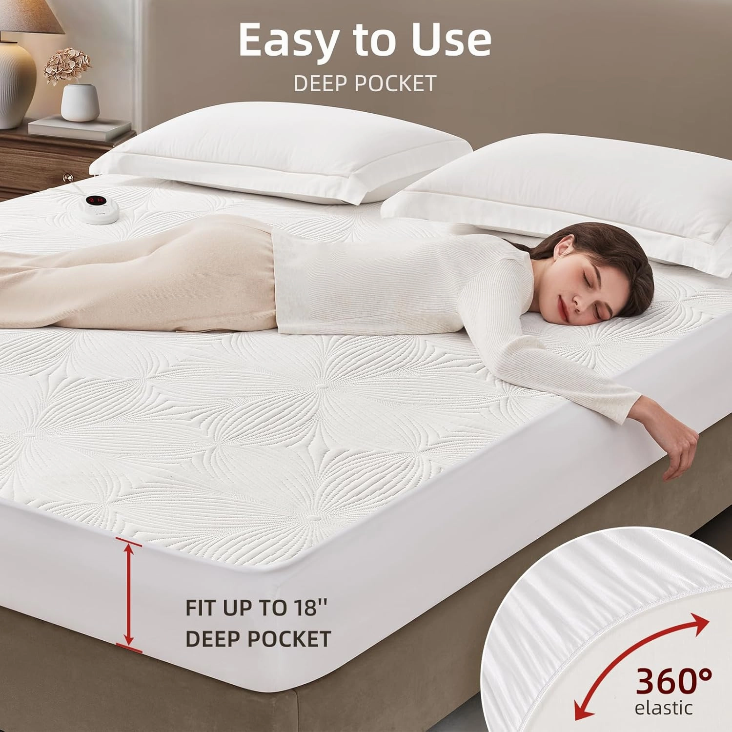 Bwarm Heated Mattress Pad ETL Certified Flower Bed Warmer with 9 Heat Settings, 1-12 Hours Auto Off Deep Pocket, Machine Washable, White (King)