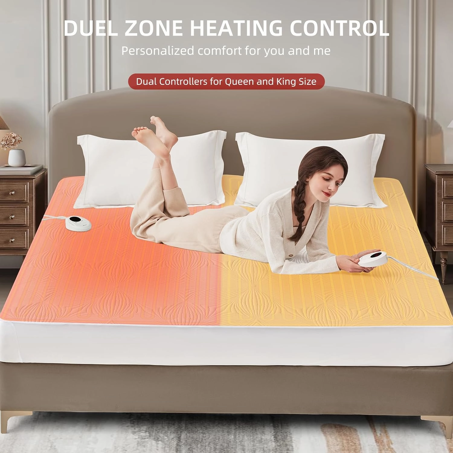 Bwarm Heated Mattress Pad ETL Certified Flower Bed Warmer with 9 Heat Settings, 1-12 Hours Auto Off Deep Pocket, Machine Washable, White (King)