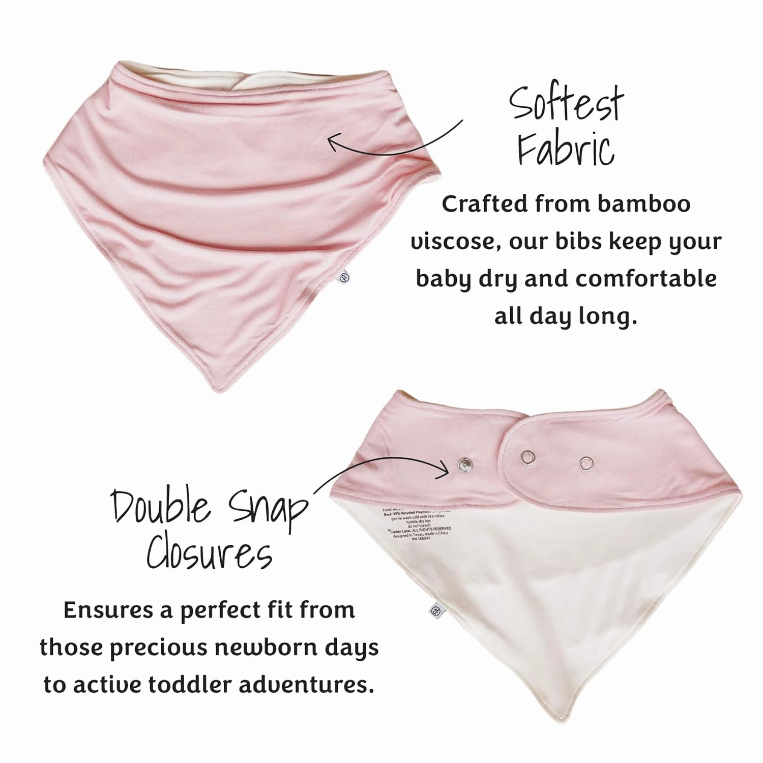 Caden Lane Bandana Bibs, Absorbent Baby Bib for Drooling, Feeding & Teething With Adjustable Double Snap Suitable for Newborns to Toddlers, Gender Neutral Gift for Baby Shower, 4 Pack, Pinks