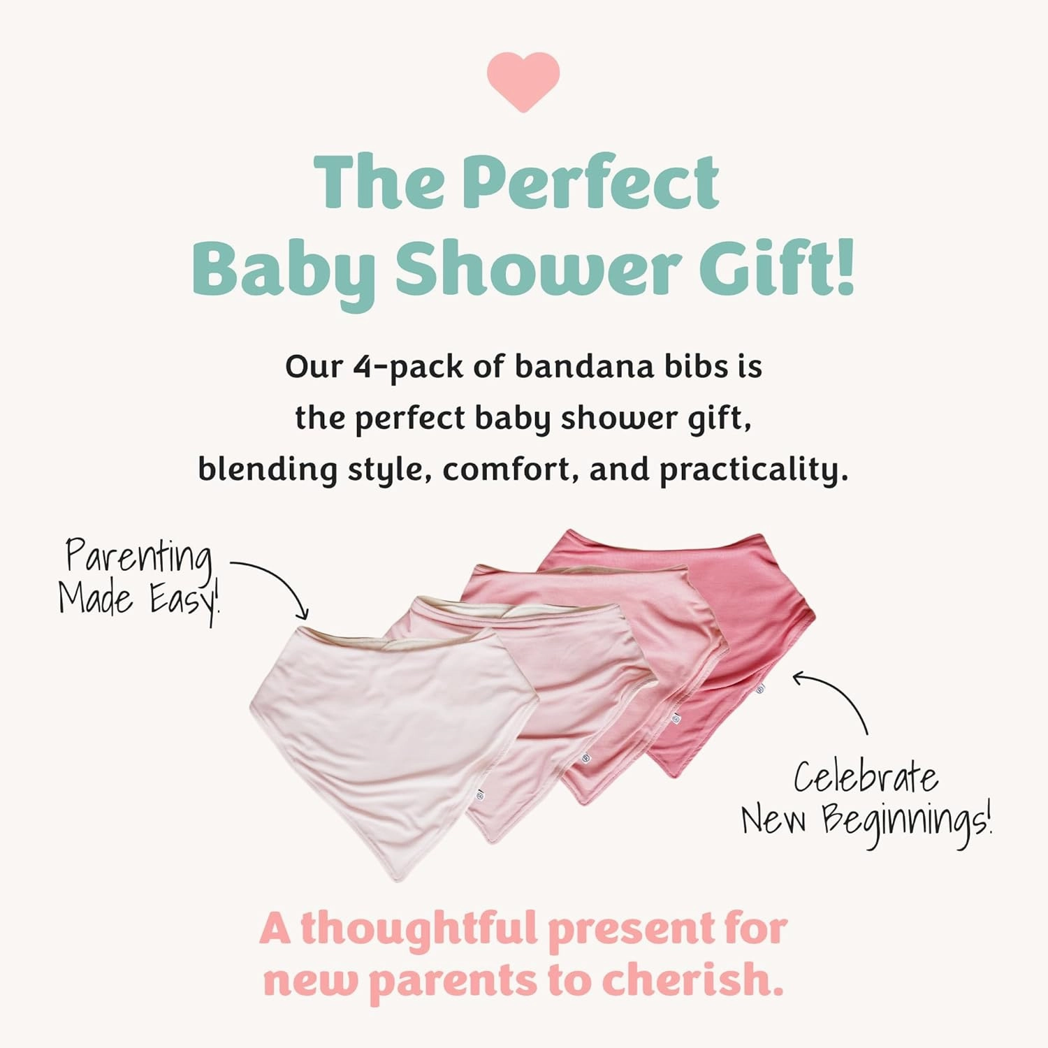 Caden Lane Bandana Bibs, Absorbent Baby Bib for Drooling, Feeding & Teething With Adjustable Double Snap Suitable for Newborns to Toddlers, Gender Neutral Gift for Baby Shower, 4 Pack, Pinks