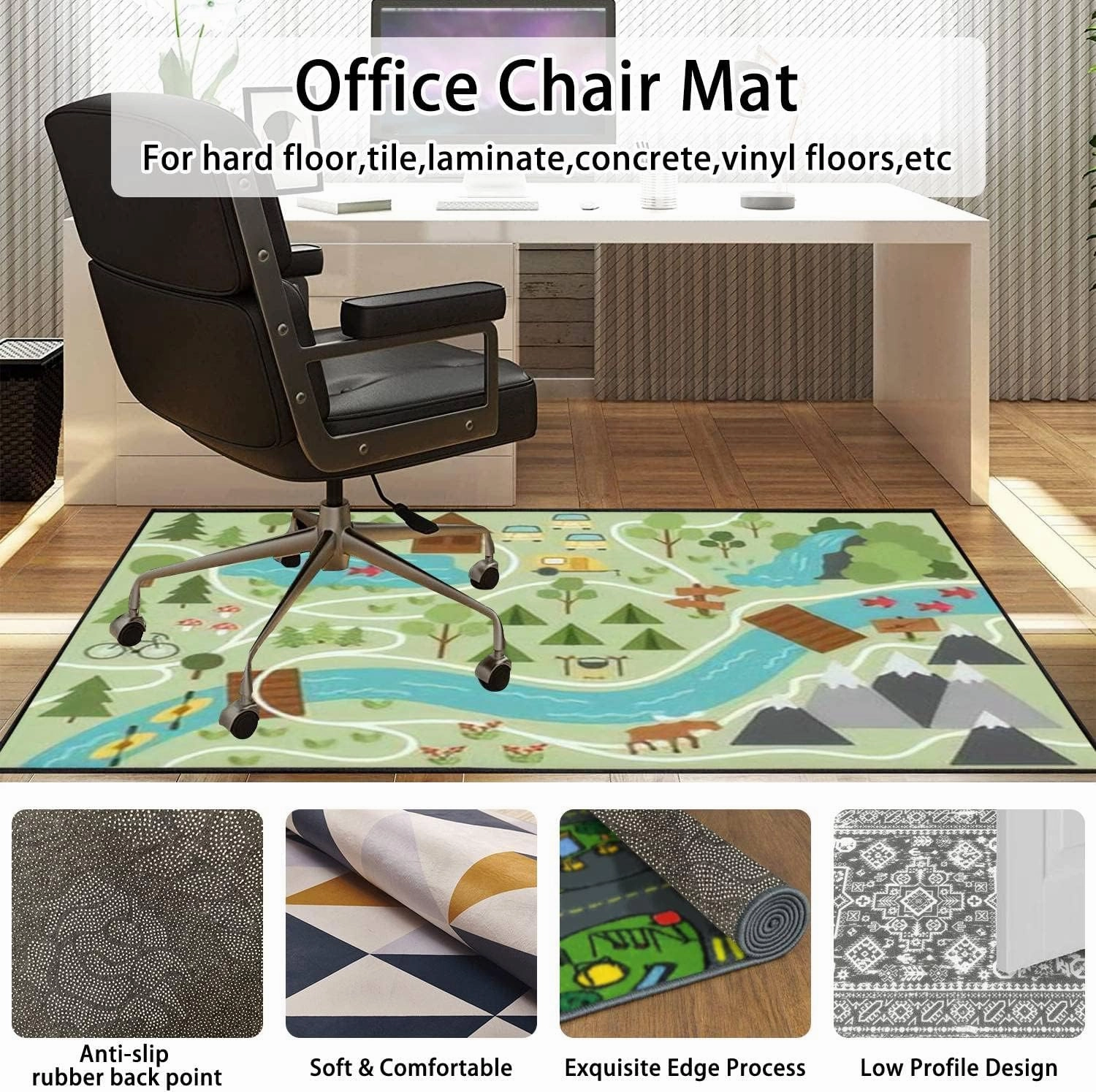 Camping map Summer Camp Nature Clip Art Infographic Elements Mountains Area Rug Outdoor Patio Rug Play Mat Modern Floor Carpet Non-Slip Home Decor Living Room Kids Bedroom Nursery, 6x9 ft