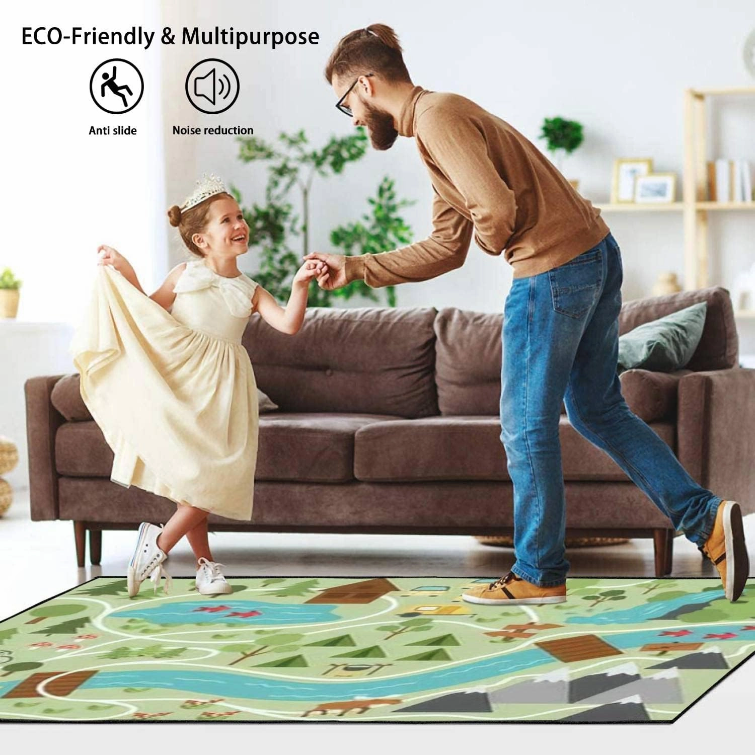 Camping map Summer Camp Nature Clip Art Infographic Elements Mountains Area Rug Outdoor Patio Rug Play Mat Modern Floor Carpet Non-Slip Home Decor Living Room Kids Bedroom Nursery, 6x9 ft