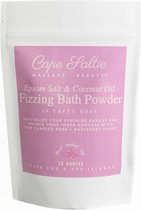 Cape Saltie · Massage Beauty Epsom Salt & Coconut Oil Fizzing Bath Powder in Taffy Rose (1 Bag, 15 oz, 3-5 Soak Experiences) | Soothe Muscles & Aches | Colorful, Aromatic Candy, Rose & Sweet Raspberry