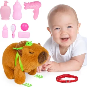 Capybara Plush - Walking Capybara Plush Toys, Electronic Interactive Stuffed Capybara with Turtle Backpack, Cute Capybara Stuffed Animals Gifts for Kids Boys Girls