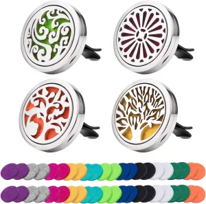 Car Diffuser Vent Clip 4 Pack, Car Aromatherapy Essential Oil Diffuser Vent Clips 30mm, Stainless Steel Locket 44 Felt Pads
