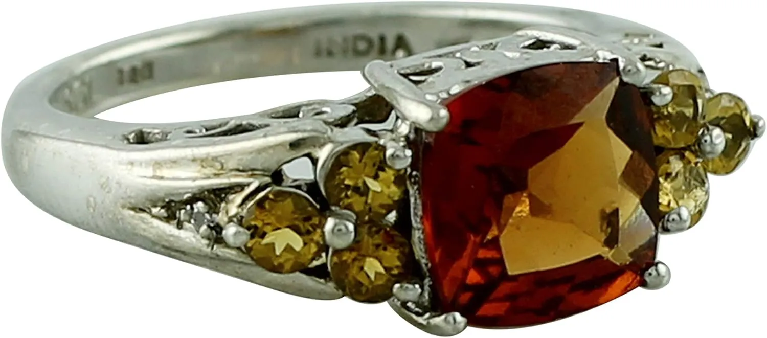Carillon Certified Hessonite Garnet Cushion Shape Natural Earth Mined Gemstone 925 Sterling Silver Ring Anniversary Jewelry for Women & Men