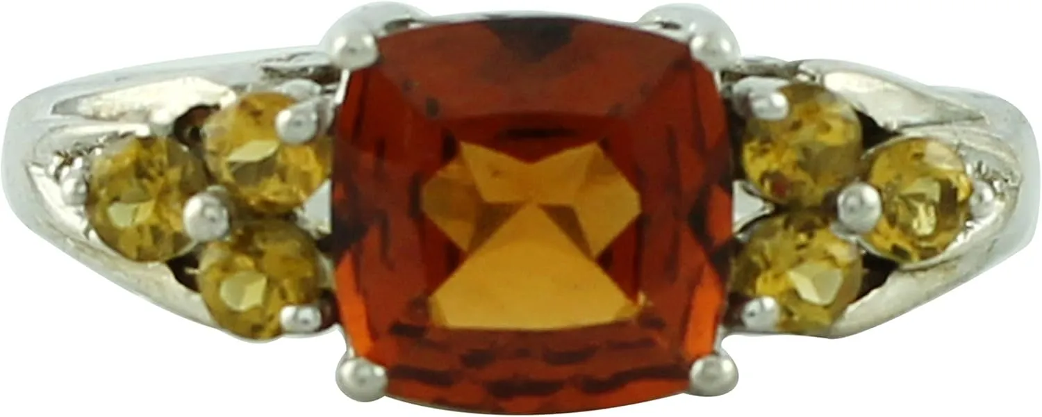 Carillon Certified Hessonite Garnet Cushion Shape Natural Earth Mined Gemstone 925 Sterling Silver Ring Anniversary Jewelry for Women & Men