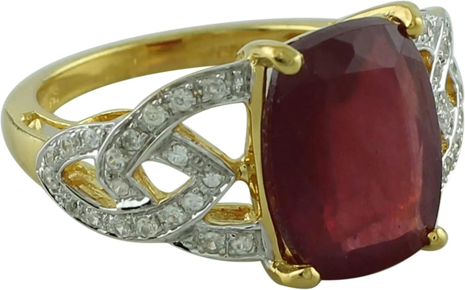 Carillon Ruby Gf Cushion Shape 14X10MM Natural Non-Treated Gemstone 925 Sterling Silver Ring Gift Jewelry (Yellow Gold Plated) for Women & Men