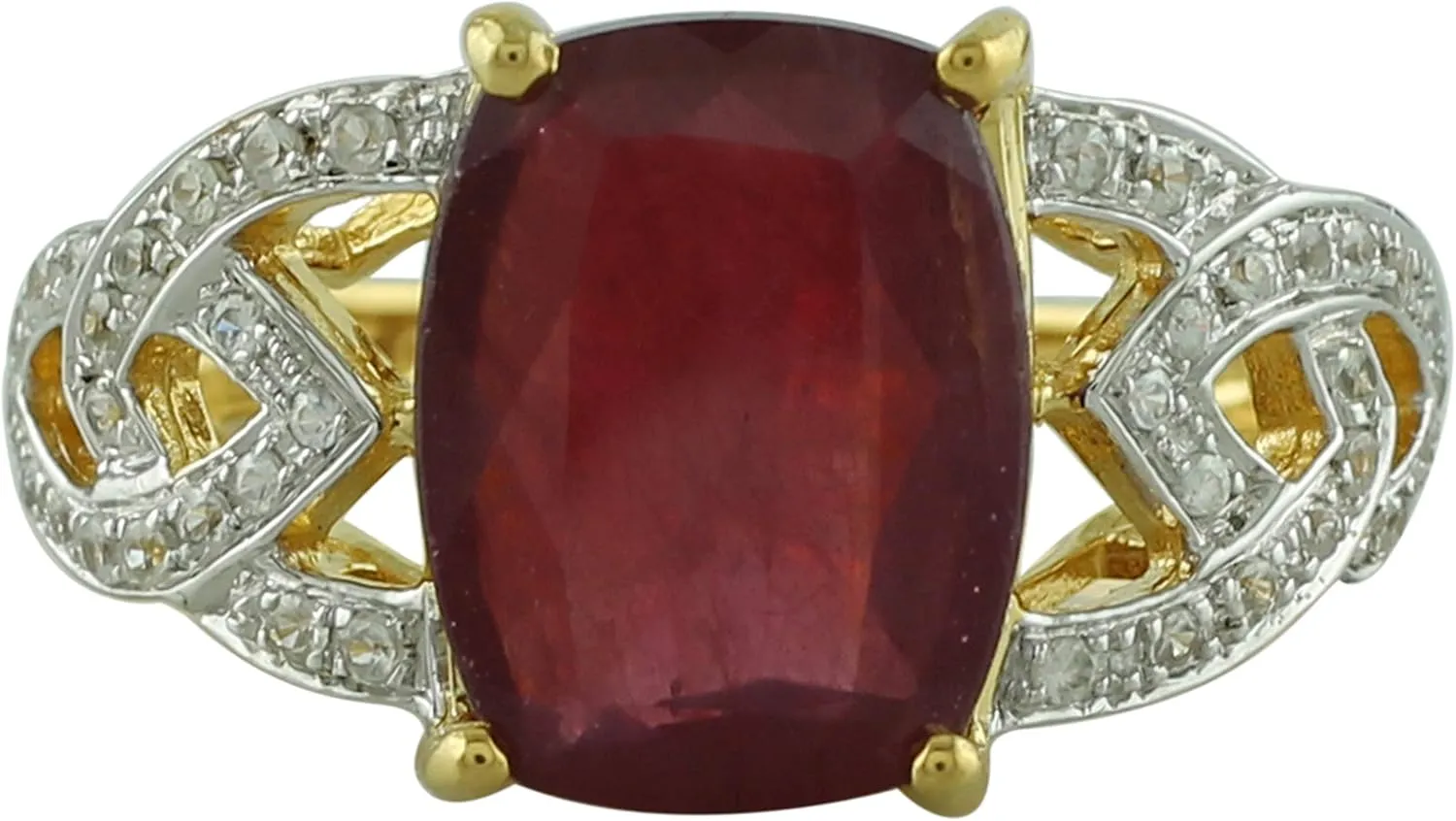 Carillon Ruby Gf Cushion Shape 14X10MM Natural Non-Treated Gemstone 925 Sterling Silver Ring Gift Jewelry (Yellow Gold Plated) for Women & Men