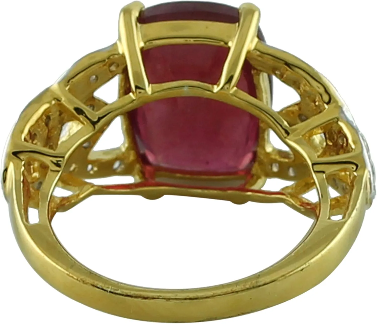 Carillon Ruby Gf Cushion Shape 14X10MM Natural Non-Treated Gemstone 925 Sterling Silver Ring Gift Jewelry (Yellow Gold Plated) for Women & Men