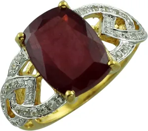 Carillon Ruby Gf Cushion Shape 14X10MM Natural Non-Treated Gemstone 925 Sterling Silver Ring Gift Jewelry (Yellow Gold Plated) for Women & Men
