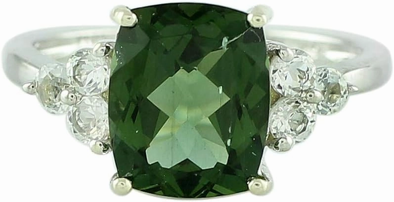 Carillon 3.27 Carat Green Apatite Cushion Shape Natural Non-Treated Gemstone 925 Sterling Silver Ring Engagement Jewelry for Women & Men