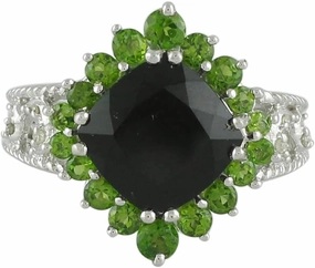 Carillon 3.58 Carat Black Onyx Cushion Shape Natural Non-Treated Gemstone 925 Sterling Silver Ring Engagement Jewelry for Women & Men