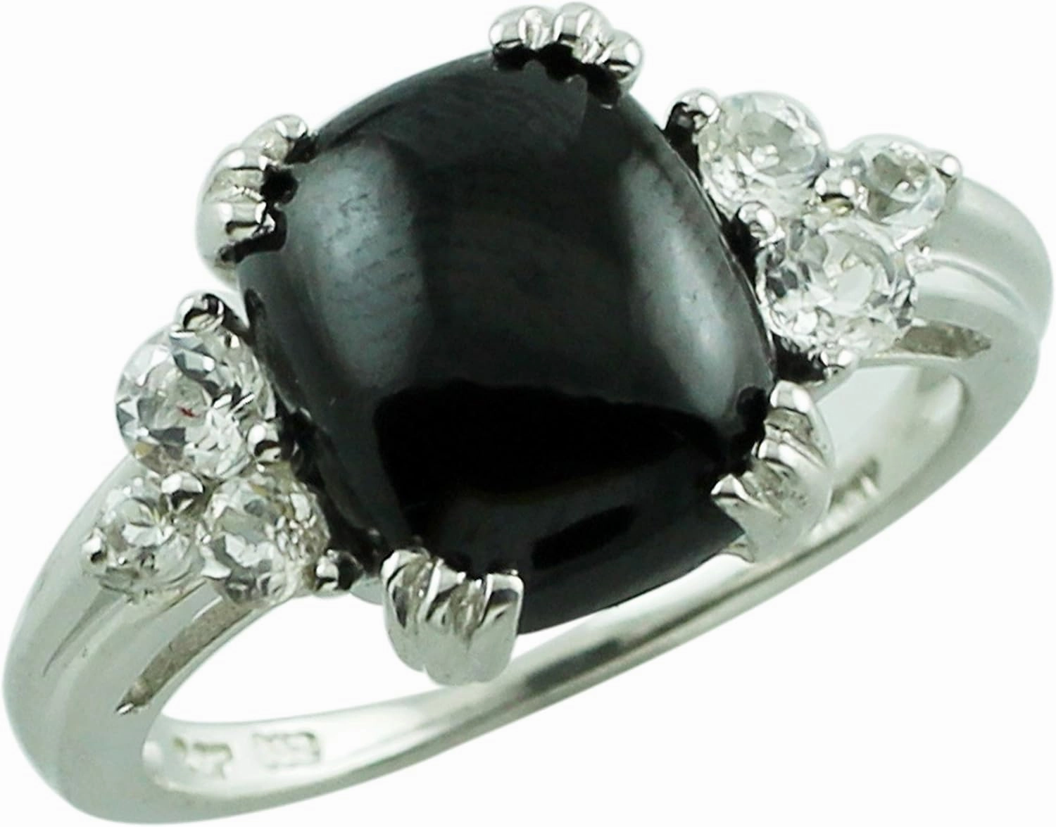 Carillon 6.25 Carat Black Spinel Cushion Shape Natural Non-Treated Gemstone 14K White Gold Ring Engagement Jewelry for Women & Men