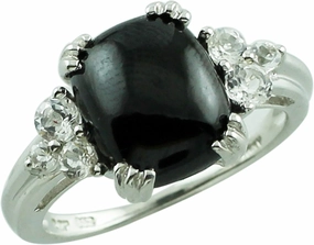 Carillon 6.25 Carat Black Spinel Cushion Shape Natural Non-Treated Gemstone 14K White Gold Ring Engagement Jewelry for Women & Men