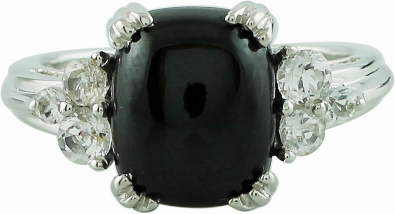 Carillon 6.25 Carat Black Spinel Cushion Shape Natural Non-Treated Gemstone 14K White Gold Ring Engagement Jewelry for Women & Men