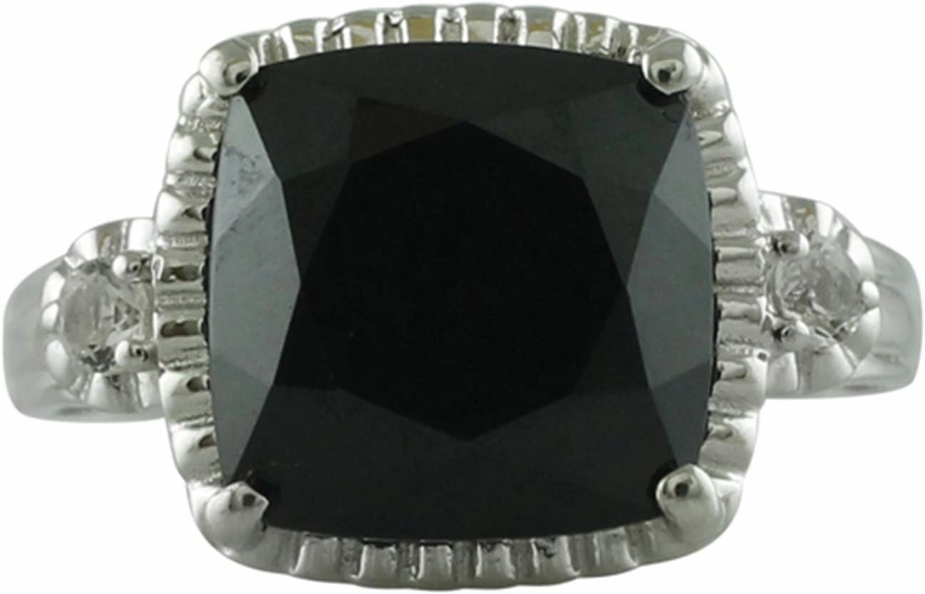 Carillon Black Spinel Cushion Shape 11MM Natural Earth Mined Gemstone 14K White Gold Ring Unique Jewelry for Women & Men