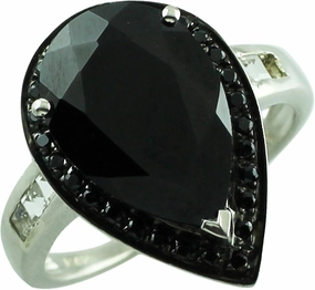 Carillon Black Spinel Cushion Shape Natural Non-Treated Gemstone 925 Sterling Silver Ring Birthday Jewelry for Women & Men