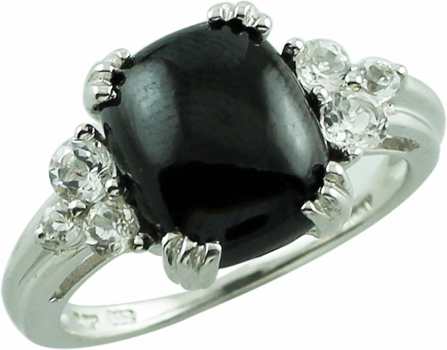 Carillon Certified Black Spinel Cushion Shape Natural Earth Mined Gemstone 925 Sterling Silver Ring Anniversary Jewelry for Women & Men