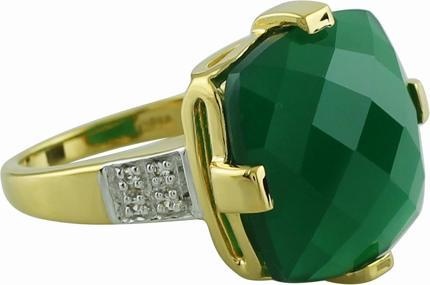 Carillon Certified Dark Pink Onyx Cushion Shape Natural Earth Mined Gemstone 925 Sterling Silver Ring Anniversary Jewelry (Yellow Gold Plated) for Women & Men