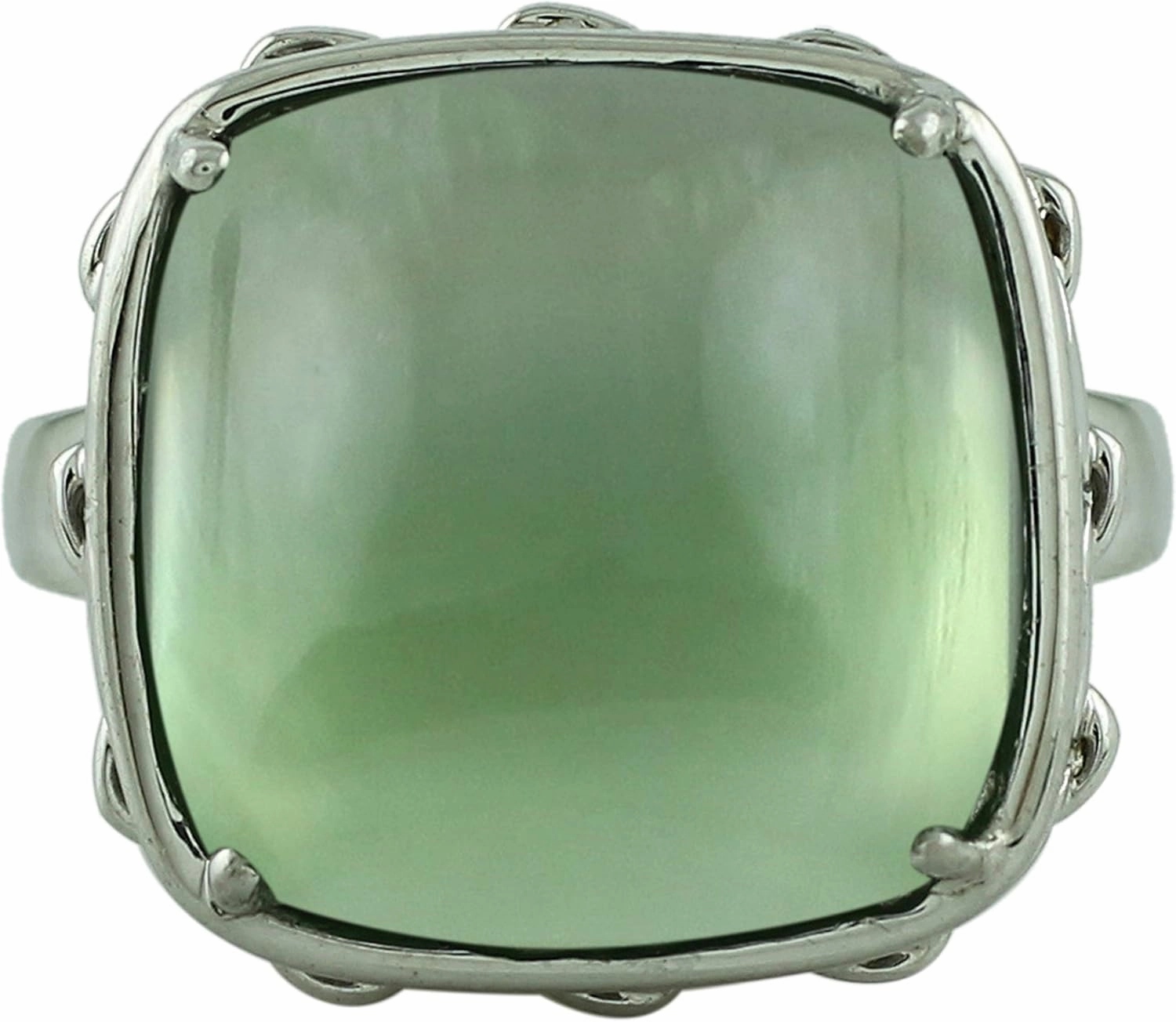 Carillon Certified Serpentine Cushion Shape Natural Earth Mined Gemstone 14K White Gold Ring Anniversary Jewelry for Women & Men