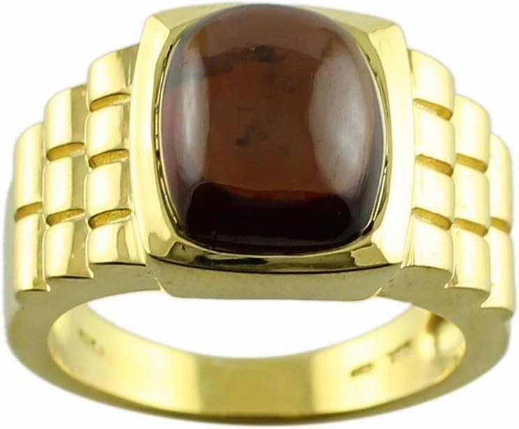 Carillon Hessonite Garnet Cushion Shape 10X12MM Natural Earth Mined Gemstone 925 Sterling Silver Ring Unique Jewelry (Yellow Gold Plated) for Women & Men