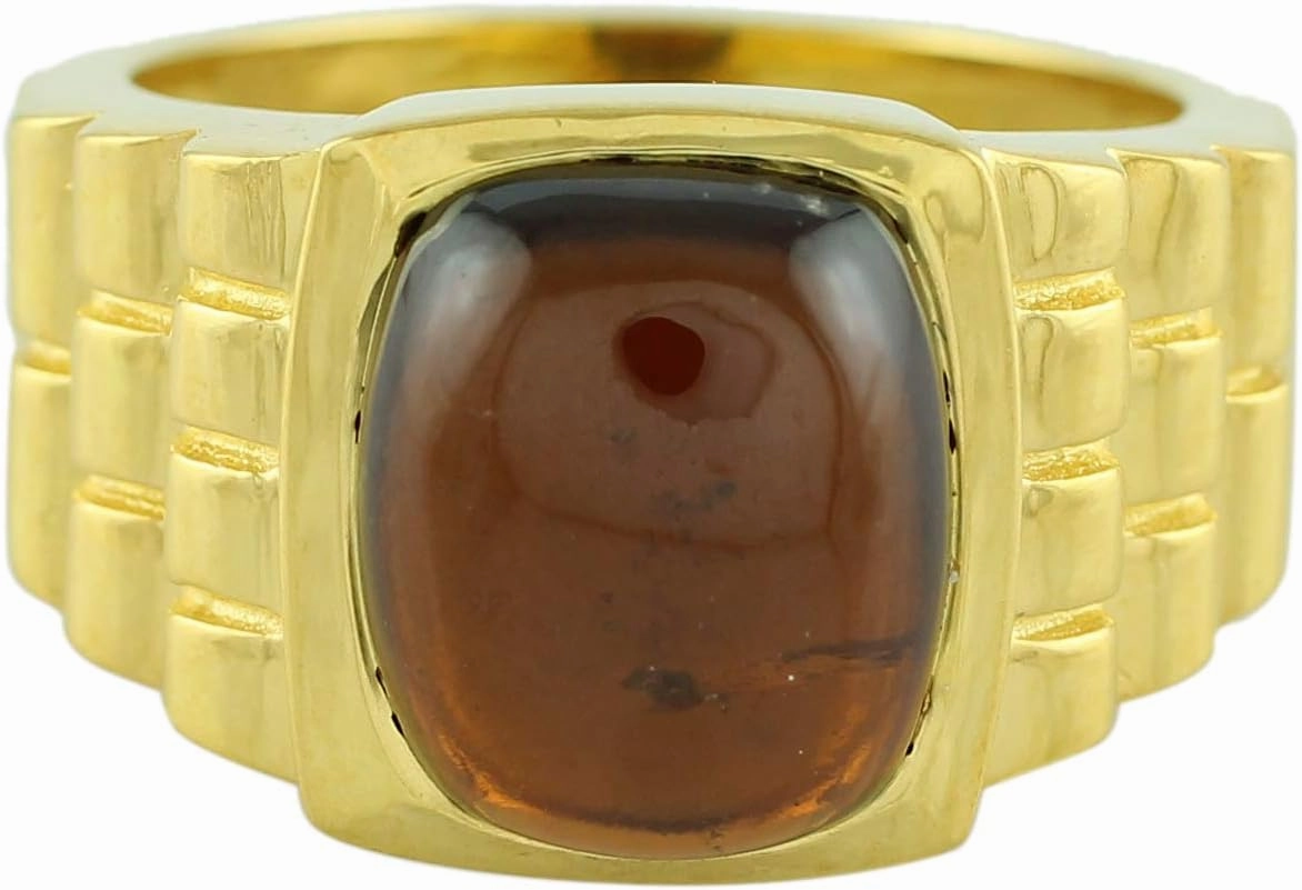 Carillon Hessonite Garnet Cushion Shape 10X12MM Natural Earth Mined Gemstone 925 Sterling Silver Ring Unique Jewelry (Yellow Gold Plated) for Women & Men