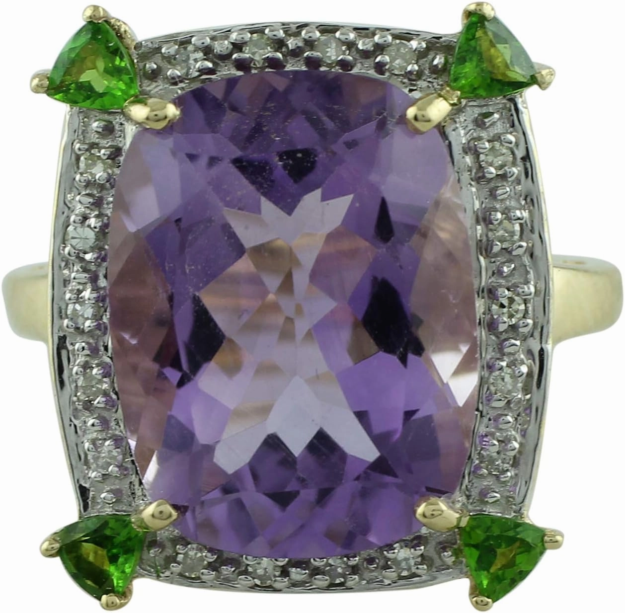 Carillon Stunning Amethyst Cushion Shape 16X12MM Natural Earth Mined Gemstone 925 Sterling Silver Ring Wedding Jewelry (Yellow Gold Plated) for Women & Men
