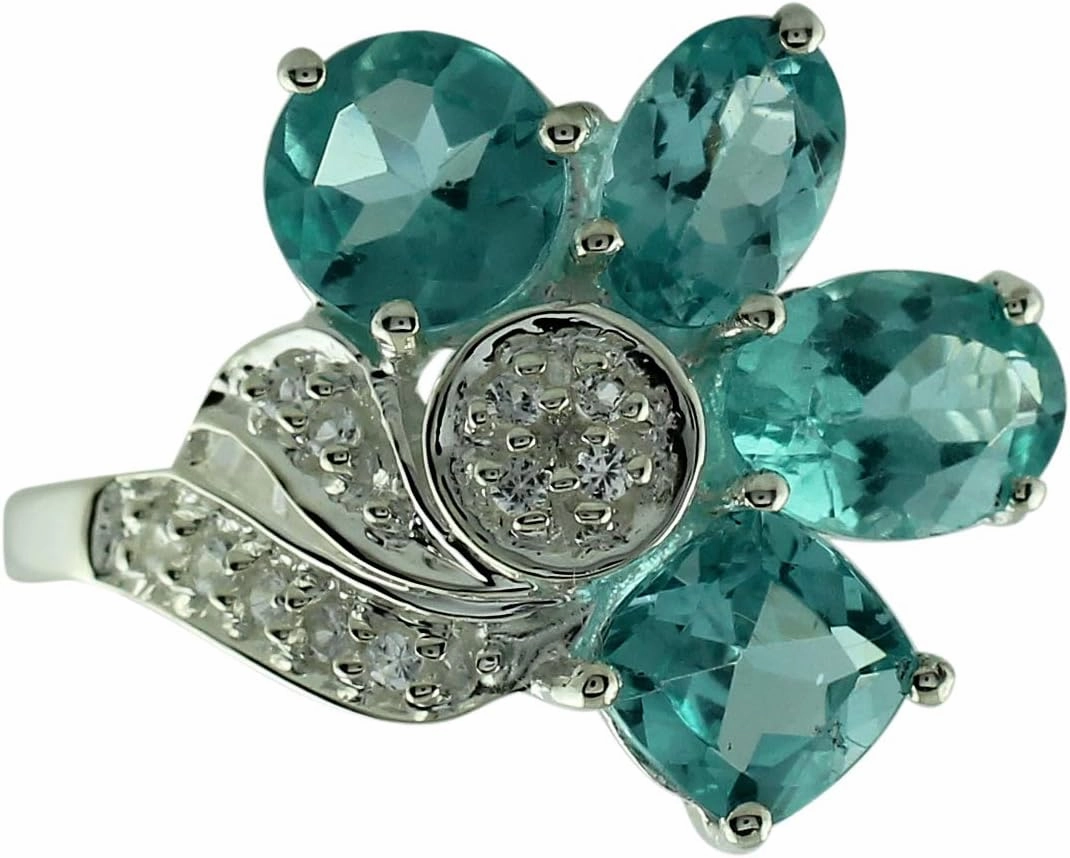 Carillon Stunning Blue Apatite Cushion Shape 5.5MM Natural Earth Mined Gemstone 14K White Gold Ring Wedding Jewelry for Women & Men