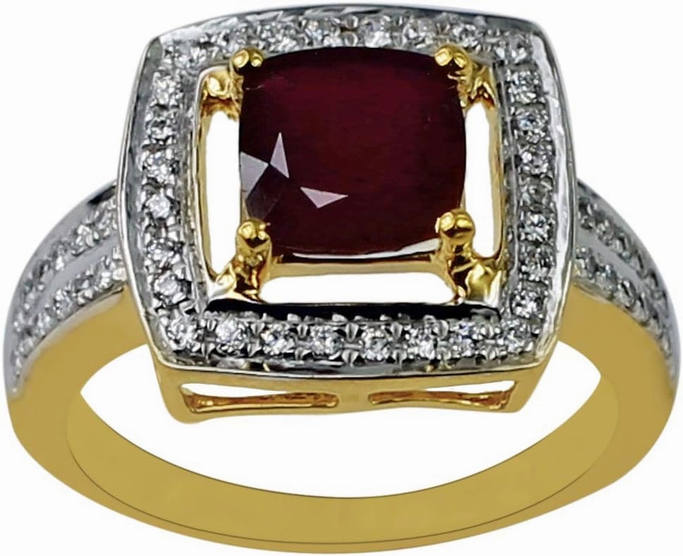 Carillon Stunning Ruby Gf Cushion Shape 7MM Natural Earth Mined Gemstone 925 Sterling Silver Ring Wedding Jewelry (Yellow Gold Plated) for Women & Men