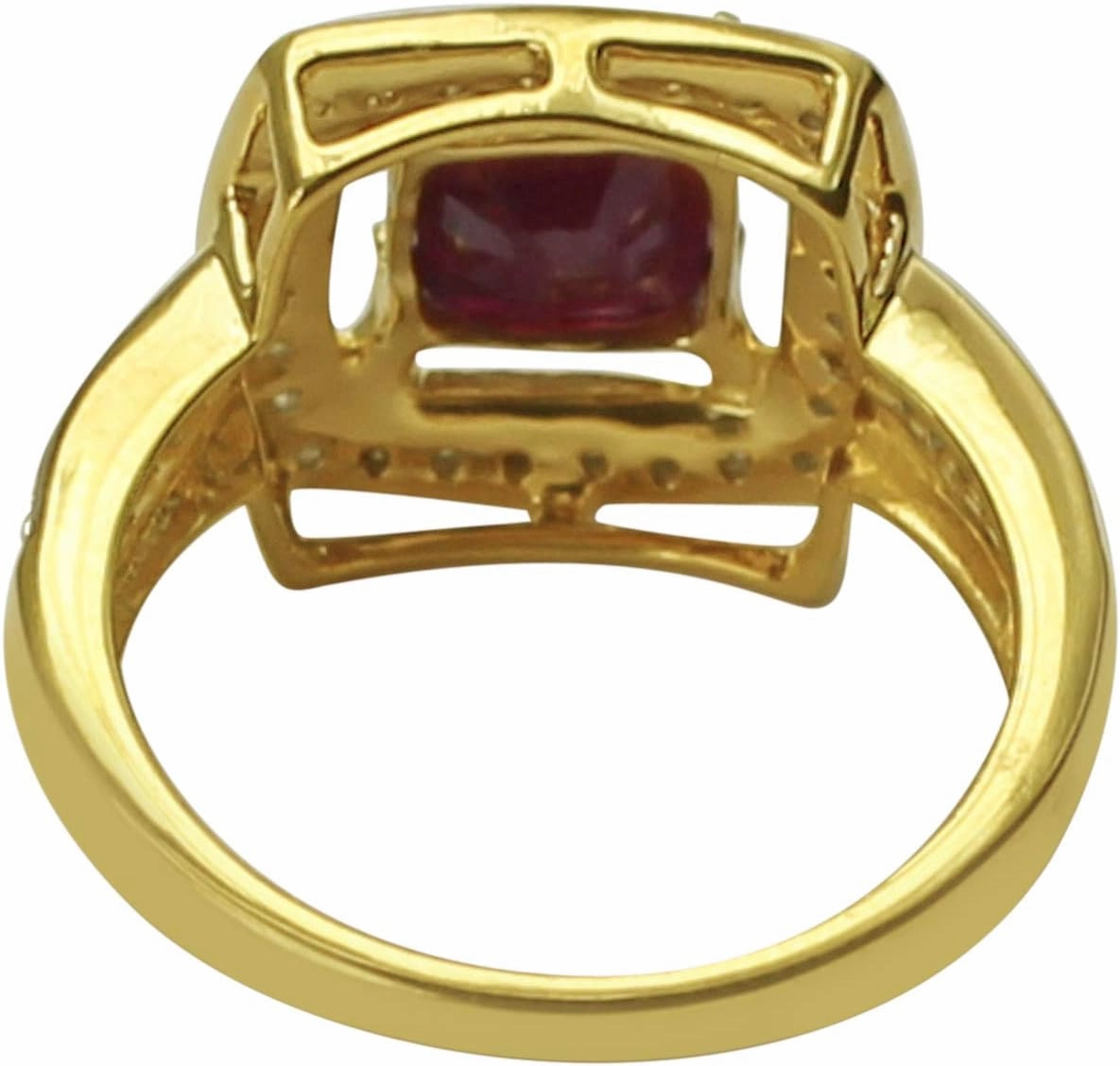 Carillon Stunning Ruby Gf Cushion Shape 7MM Natural Earth Mined Gemstone 925 Sterling Silver Ring Wedding Jewelry (Yellow Gold Plated) for Women & Men