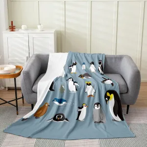 Cartoon Penguin Throw Blanket Throw 50x60,Cute Penguin Fleece Blanket for Kids Polar Animal Pattern Flannel Blanket for Sofa Bed Couch Decor,Kawaii Wild Animal Fuzzy Blanket Lightweight Warm